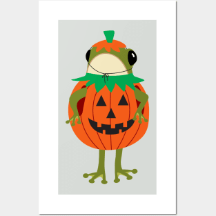 Frog in a Halloween pumpkin costume Posters and Art